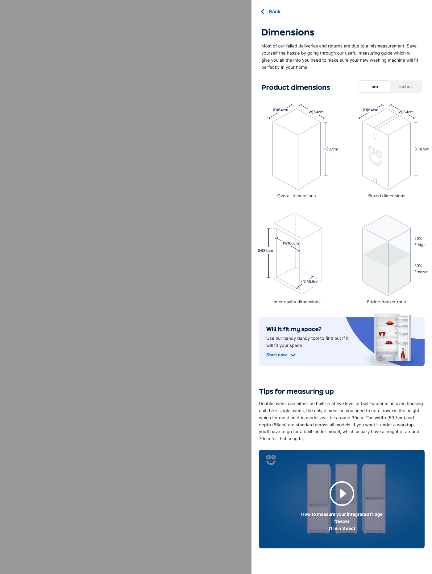 Integrated fridge-freezer dimensions drawer