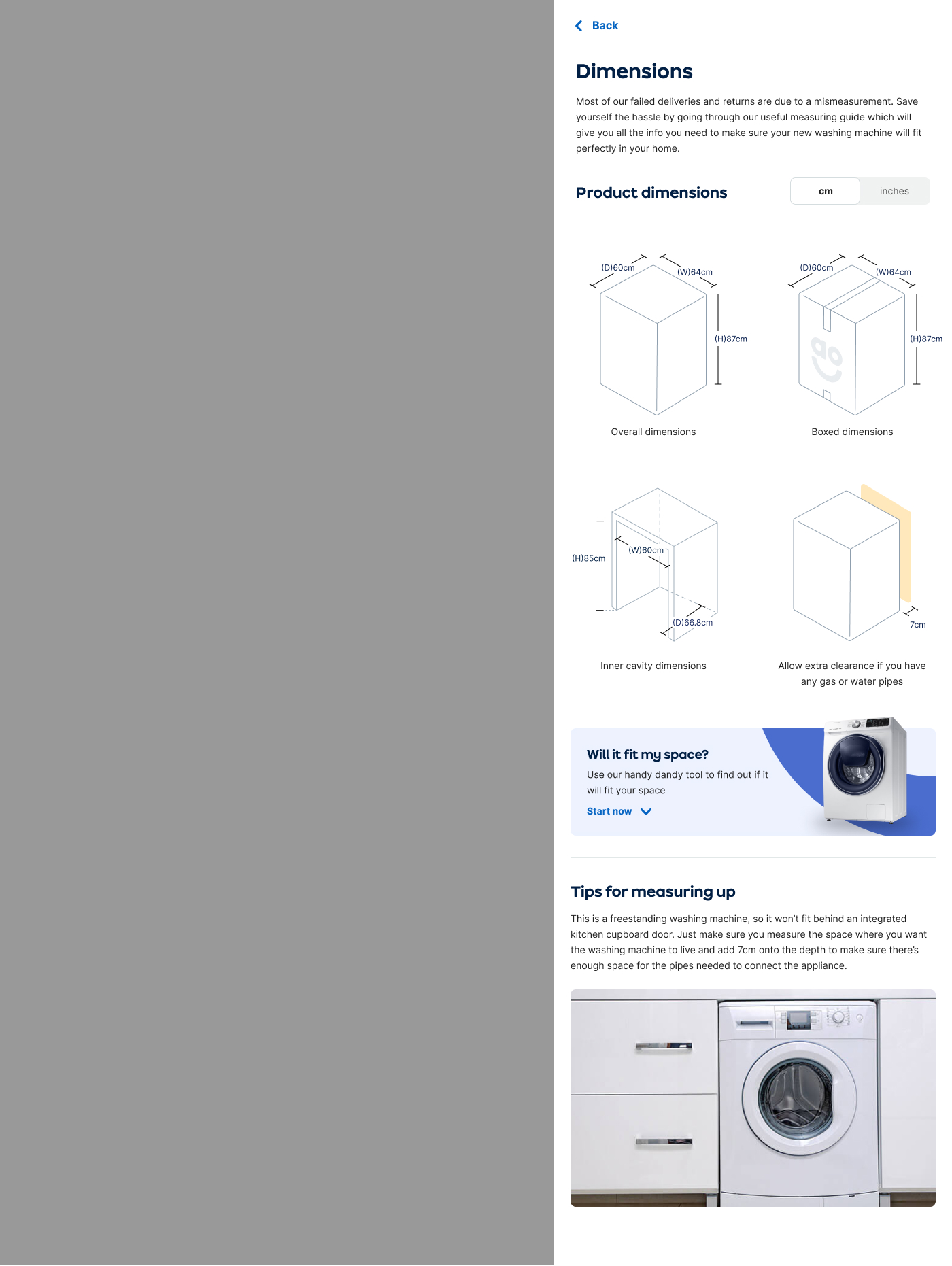 Laundry dimensions drawer