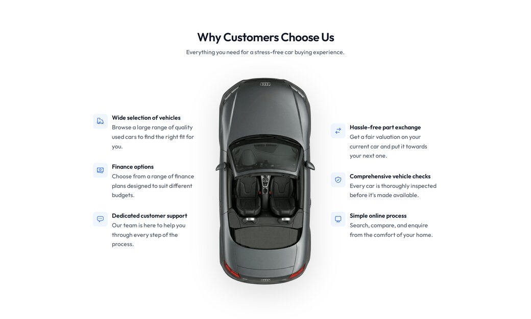 The why-choose-us component in a light brand skin with a blue accent