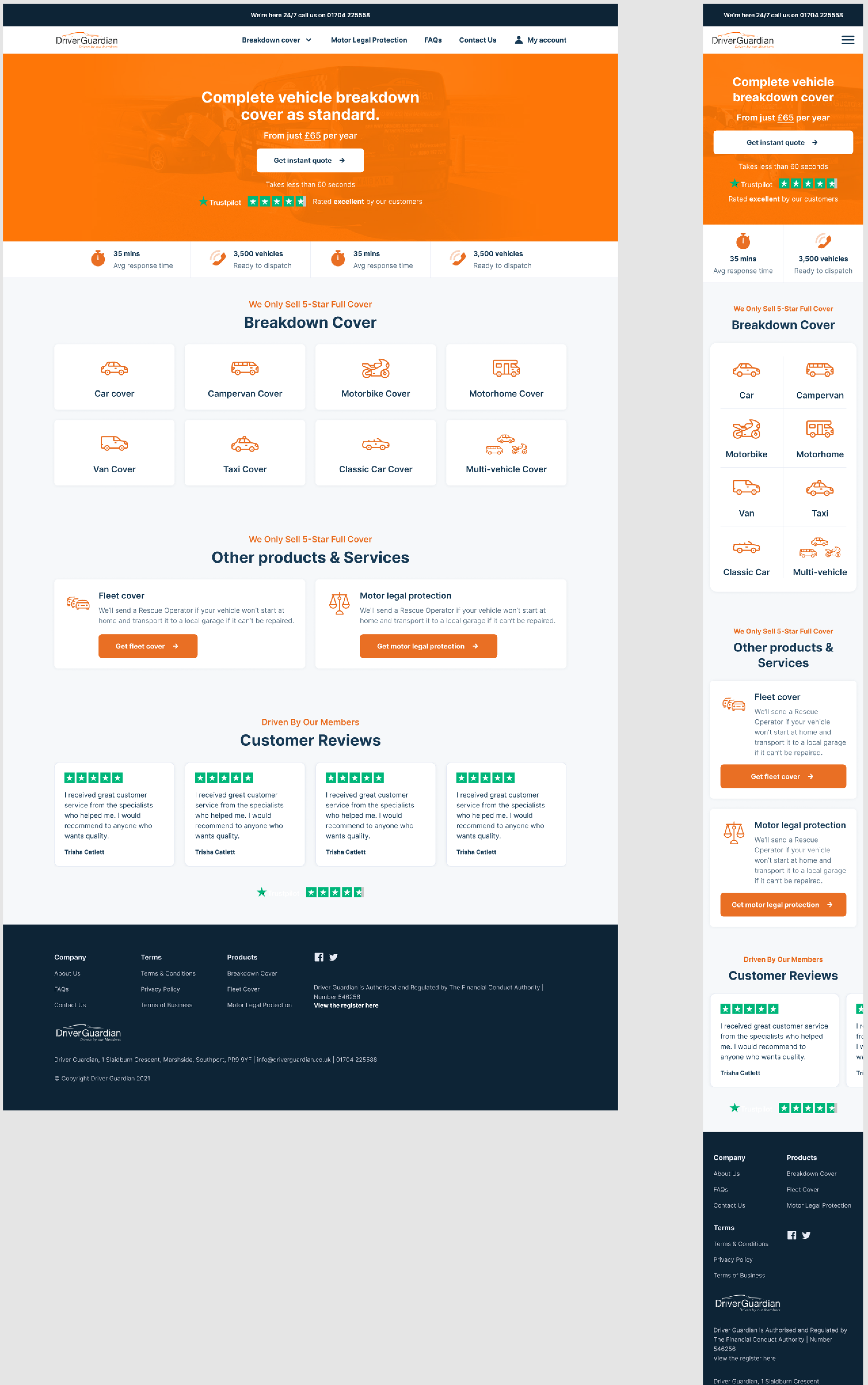 The full Driver Guardian homepage redesign
